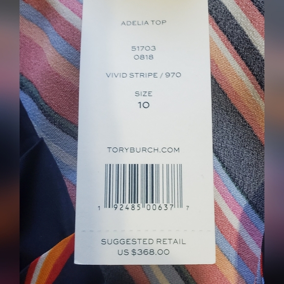 NWT Tory Burch Multicolor Striped Ruffle Blouse Wrap Around Belt. - Picture 2 of 4